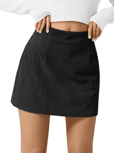 Wenrine Minigonna a vita alta, casual, linea A, gonna a coste