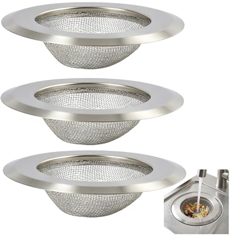 Set de 3 Filtros de Drenaje de Acero Inoxidable para Duchas, Fregaderos y Lavabos – Tapón de Rejilla Antibloqueo de 11,5 cm – Retiene Cabello, Residuos y Partículas – Fácil de Limpiar, Ideal para