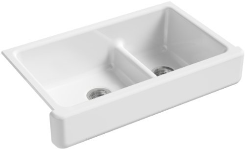 Kohler 6426-0 Whitehaven® Smart Divide® 35-1/2 undermount double-bowl farmhouse kitchen sink with short apron, White