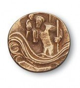 MaMeMi Christopherus-Plakette * selbstklebend * 4 cm | Schutzengel Auto-Plakette - Metall-Plakette mit Kleberücken für das Armaturenbrett - Christophorus-Anhänger rund