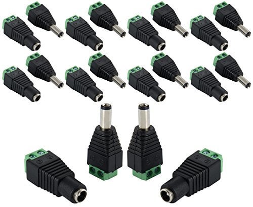 POPPSTAR DC Adapter 5,5x2,1mm (10x Stecker / 10x Buchse) auf 2-Pol Terminalblock für LED Streifen (z.B. SMD 5050 3528 2835 5630), LED-Beleuchtung, CCTV-Kamera UVM.