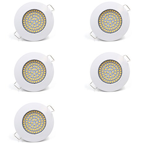 vislux LED Einbaustrahler 230V - 58mm - 70mm - Einbauspots Badezimmer- Energiesparende warmweiße Einbauleuchten - 3,5W 330lm 3000K - (5er Set) - (Weiß)