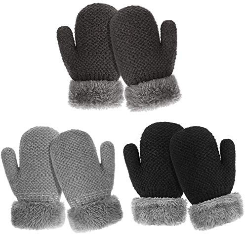 TAGVO 3 Paare Winter Kleinkind Handschuh, Jungen Mädchen Baby Handschuhe Sherpa Vlies Gezeichnete Starke Thermische Kinderstrick Handschuhe