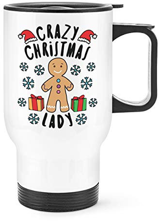 Crazy Christmas Lady Snowflakes Travel Mug Cup with Handle