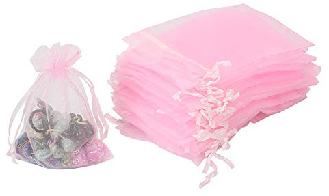 Pink Organza Gift Bags - 100pcs, 10 x 15cm Jewellery Drawstring Mesh Candy Bags for Wedding, Baby Shower, Party Favours