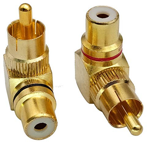 AAOTOKK 90 Gradi RCA Adattatore, Placcato in oro Angolo Retto RCA Maschio a RCA Femmina Adattatori Audio AV TV AV Connettore Metallico (2 Pezzi/1 a1)