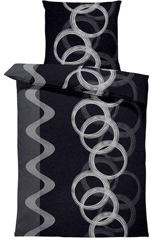 Leonado Vicenti Winter Bettwäsche Thermo Fleece Flausch Kuschelig Warme Garnitur Bettbezüge Set, Größe:4 teilig 155x220 cm, Farbe:Kreise schwarz grau