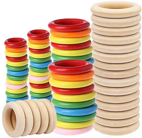 Holzring,Mengger Farbe Holz Ringe Hölzern für Basteln DIY Handwerk Ring Anhänger und Anschlussstück Schmuck Machen Baby Spielzeug Säugling Rattle Toys 80 Stück Holzring