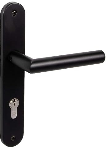 Gedotec Poignée de Porte | CHAPO-L | 1 Paire - Poignees de porte design avec matériel de fixation | Noir Mat | Garniture à plaque longue Vintage Ferrure de porte Antique | Cylindre PZ