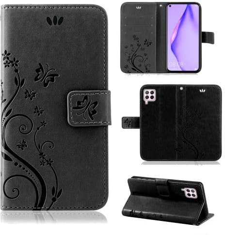 betterfon Hülle Kompatibel mit Huawei P40 Lite | Premium PU Leder Handyhülle Wallet Case für P40 Lite | Schutzhülle Blumen Klapphülle Handyhülle | Blau