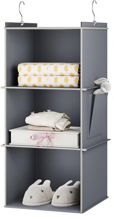YOUDENOVA Hängeregal Schrankorganizer Stabiler Kleiderschrank Organizer Hängeaufbewahrung Ordnungssystem mit MDF-Platten und Bambus-Stock verstärkt 3 Fächer Grau