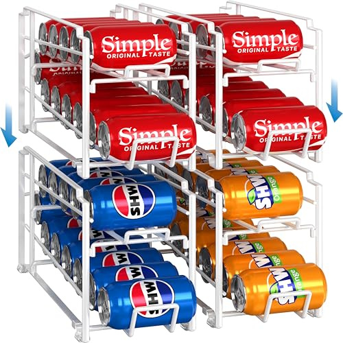 Simple Houseware Getränkedosen-Organizer, stapelbarer Regalspender für Speisekammer/Kühlschrank, 4 Stück, weiß