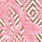 Papier peint bande décorative jungle | Tapisserie jungle rose & fond géométrique | Papier peint feuille rose pour salon & chambre fille
