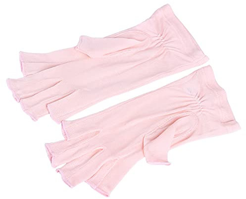 Q.KIM Donna Guanti a Mezze Dita Pura Seta Fodera Termica Guanto Interno Sottoguanti Idratanti Protezione solare Anti-UV,Rosa