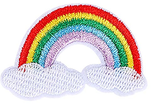 10 Stück Regenbogen Wolken Patch, Regenbogen Wolken Stoff Aufkleber Wolke Regenbogen Muster Stickerei Applikation Dekorationszubehör, 5,2 x 3,0 x 0,2 cm