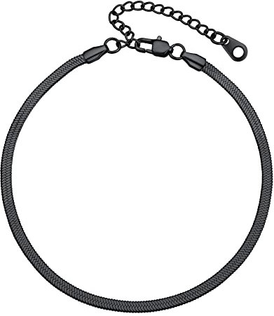 Bestyle Fußkette Basic Schlangenkettchen 316L Edelstahl Sommer Accessoire für Frauen Mädchen Ankle Chain breite 3mm Verstellbare 22+5cm Schwarz