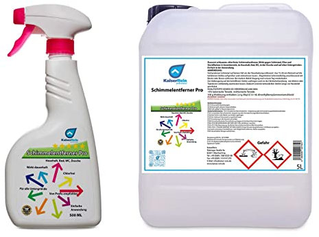 KaiserRein Schimmel-Entferner Spray 5 L und 500 ml Sprayflasche Haushalt, Bad, WC, Dusche Chlorfrei wirkt dauerhaft