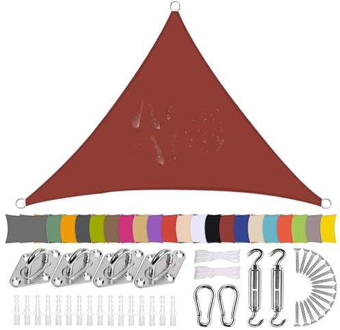 Sonnensegel Dreieck 4 x 4 x 4m Wasserdicht Sonnenschutz Balkon Terrasse mit Montagezubehör PES Polyester 98% UV-Schutz Reißfest Wetterfest für Garten Outdoor,Rostig Rot