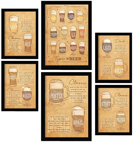 Nacnic Biersorten (braun) Postern. Vollfarbige Illustrationen von Kaffee und Getränken im Werbetafel Stil. Ästhetische Illustrationen für Innenarchitektur und Heim- oder Geschäftsdekoration. A4 & A3.