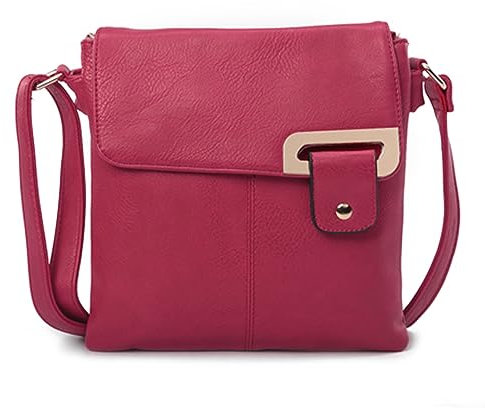 Woodland Leathers Women's Cross Body Shoulder Messenger Bag, Multiple Slip and Zip Pockets Handbag with Storage Pocket (Fuchsia)