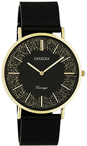 Oozoo Damen Armbanduhr Vintage Series Analog Metall Mesh schwarz UOC20188 Analoguhr