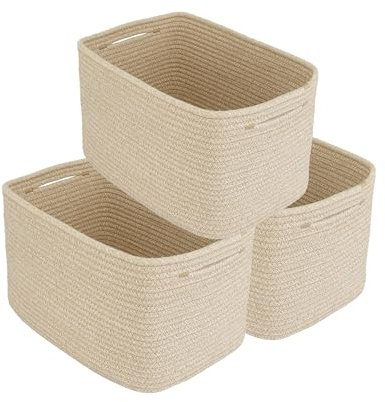 XUANGUO Gewebte Aufbewahrungskörbe aus Seil, zum Organisieren von Regalen, rechteckig, quadratisch, dekorativ, Körbe für Kleidung, Spielzeug, Bücher, Handtücher, Kinderzimmer, 3 Stück, Hellbeige