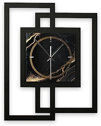Kreative Feder Designer-Wanduhr in modernem Metallic-Look ohne Tickgeräusche (Black & Gold Waves, leises Quarzuhrwerk)