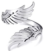 Dreamtimes Offener Ring mit fliegenden Engelsflügeln für Frauen und Männer Verstellbarer Edelstahlring Hip Hop Punk Partyschmuck (Silber)