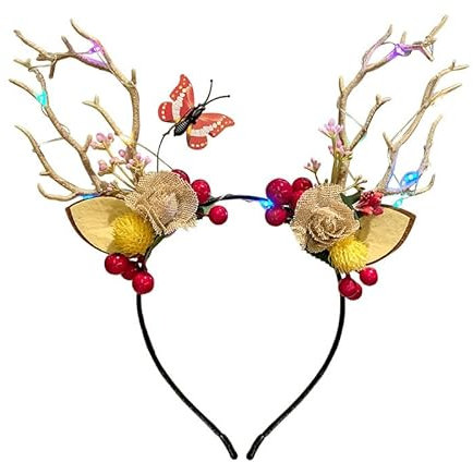 LEEMASING LED Weihnachten Kopfbedeckung Geweih Hirsch Horn Kopf Hoop Haarband Xmas Haarschmuck für Hochzeit Festival Urlaub Weihnachten Halloween Neujahr Party (1)