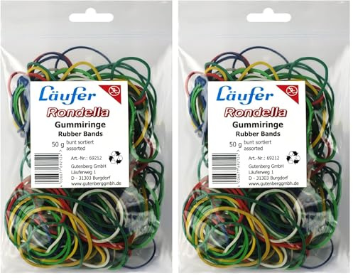 Läufer 69212 Rondella Gummiringe Größen sortiert gemischt, 50 g Beutel, bunt, besonders langlebig (Packung mit 2)