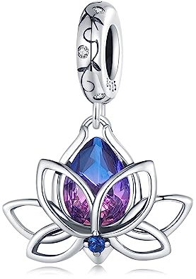 NINGAN 925 Sterling Silber Lotosblumen-Anhänger Funkelnder 5A lila Edelstein-Anhänger Charme Kompatibles Damenarmband Halskette, ein Geschenk für ein Familienmitglied oder eine Freundin
