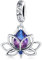 NINGAN 925 Sterling Silber Lotosblumen-Anhänger Funkelnder 5A lila Edelstein-Anhänger Charme Kompatibles Damenarmband Halskette, ein Geschenk für ein Familienmitglied oder eine Freundin