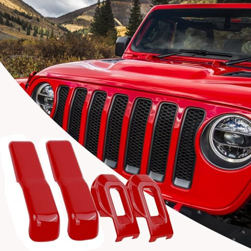 Unifizz Auto 4 Stück Motorhaubenriegel Verriegelung Klammern Abdeckung und Motorhaube Scharnier Abdeckung Set für 2018–2021 Jeep Wrangler JL JLU & 2020–2021 Gladiator JT Außenzubehör Dekoration