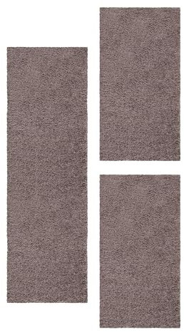 Carpetsale24 Bettumrandung Schlafzimmer 3 teilig Shaggy Hochflor Teppich Taupe Bettvorleger Schlafzimmer Bettset: 2 St. 60x110 cm | 1 St. 100x200 cm - Teppich Läufer Set Einfarbig Design