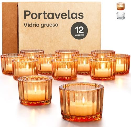Portacandele Vetro Trasparente - 12 Portacandele per Decorazione da Tavolo - Robusto e Ideale per Candele Decorative per Casa e Matrimoni (Oro)