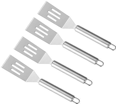 DECHOUS 4 Stück Pfannenwender aus Edelstahl Kuchenspatel Grillspatel Eierbratpfanne Pfannkuchen Teppanyaki-Utensil Restaurant-Steakspatel Rostfreier Stahl Kochspatel