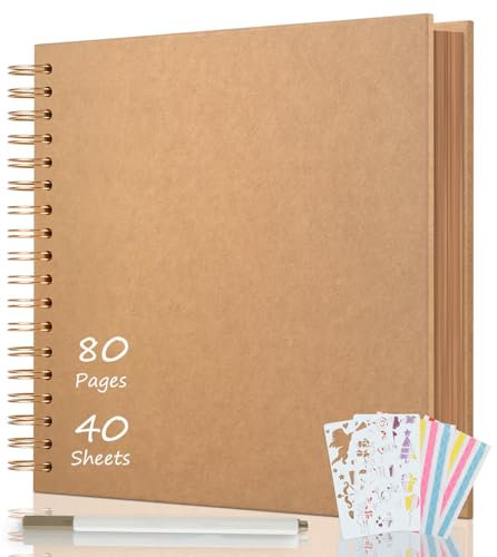 AIOR Fotoalbum zum Selbstgestalten 24x24cm, DIY Scrapbook 80 Seiten Fotoalben zum Einkleben, Fotobuch Gästebuch für Baby Familie, Jahrestag Geburtstags Hochzeit Geschenk (Khaki)