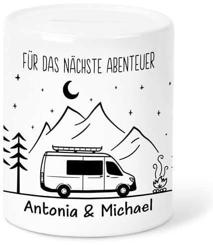 Camper Spardose Wohnmobil personalisiert Wohnwagen Geldgeschenk Reise Reisekasse Geschenk Sparbüchse Sparkasse Sparschwein aus Keramik
