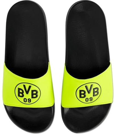 Borussia Dortmund BVB Neon Badeschlappen Slides Badelatschen (black/neon, EU Schuhgrößensystem, Erwachsene, Numerisch (von/bis), M, 43, 44)
