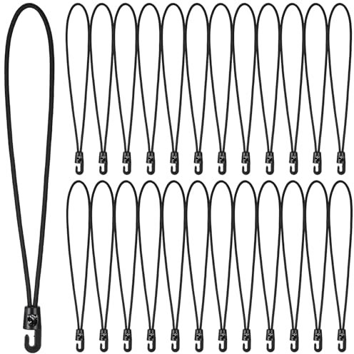 Hejo 25 Pezzi Corde Elastiche con Gancio Tenditori, 25cm Riutilizzabile Ganci Corda Elastica per Teloni, Tenditore Elastico con Gancio, Tenditori Elastici con Ganci per Tende, Telone, Camping (Nero)