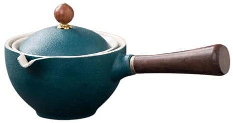 Théière en céramique – Théière chinoise vintage en céramique | Rotative à 360° – Théière en céramique vintage à double couche de 160 ml avec poignée latérale en bois, distributeur de thé chinois