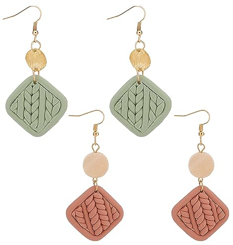 SUPERFINDINGS 2 Paar Rattan Blume Ohrringe Hängend Lange Bunte Geometrische Baumeln Tropfen Ohrringe Bohemian Drop Dangle Ohrringe Hochzeit Schmuck Geschenke für Frauen
