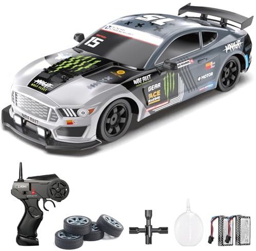 fisca 4WD Ferngesteuertes Auto,1:16 Skala 2.4GHz 18+KM/H High Speed RC Drift Car mit LED Lichtern, RC Rennwagen Spielzeug für Jungen Mädchen (SC-16A05-1)