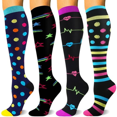 CAMPSNAIL Kompressionsstrümpfe Damen und Herren Bunte Stützstrümpfe Kompressionssocken für flug Sport Reisen Laufen