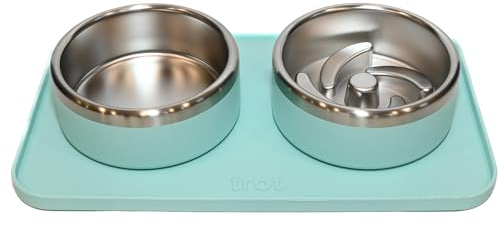 Trot Pets Premium Dog Bowls | Stainless Steel Bowl Set for Small, Medium, or Large Dogs | Non-Slip Food and & Water Slow Feeder | Durable, BPA-Free, Anti-Skid, Dishwasher Safe (Sky, Small)