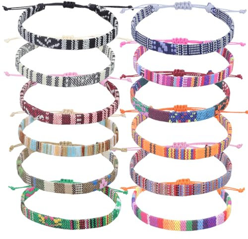WeddHuis 12 Bracelets d'Amitié Tressés à la Main Réglables pour Femmes Hommes Cheville et Poignet (Multicolore)