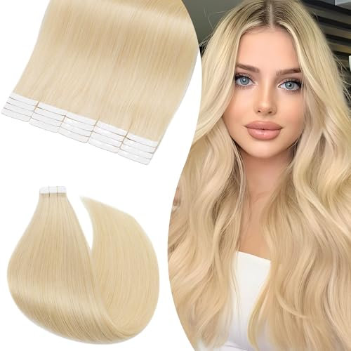 UK-Fashion-Shop Echthaar Extensions Tape in - Tape Extensions Echthaar 20pcs Remy Echthaar Haarverlängerung 50g glatt #613 Hell-Lichtblond 50cm