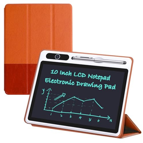 LCD-Schreibtablett mit PU-Schutzhülle, elektronisches Schreibbuch, löschbar, Zeichenbrett für Kinder, Erwachsene, Zuhause, Büro, Arbeit, 25,4 cm (10 Zoll), Braun