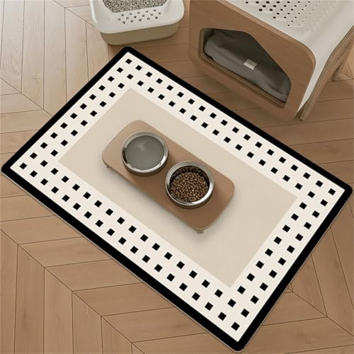 Hearda Pet Mats for Food Bowls Water Absorbent, European Style Pet Food Mat Non Slip Quick Dry Cat Feeding Mat Diatomite Pet Feeding Mat Dog Bowl Mats Water Dispenser Mat (40x60cm,European Style)