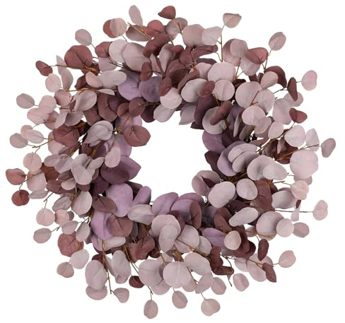Künstlicher Eukalyptuskranz Ø 61 cm – Türkranz mit Grapevine-Basis, Dekokranz in Bordeaux – Kunstkranz für Haustür, Wanddeko, Fenster & Herbst Frühling Dekoration
